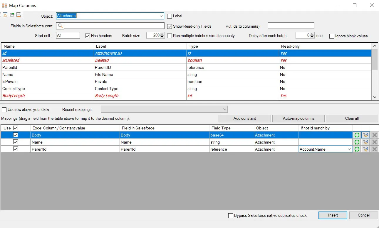 Mappings for attachments