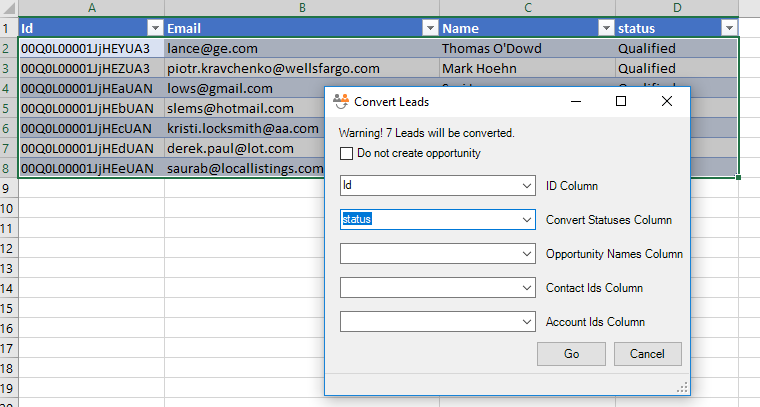 Mass convert Salesforce Leads in Excel