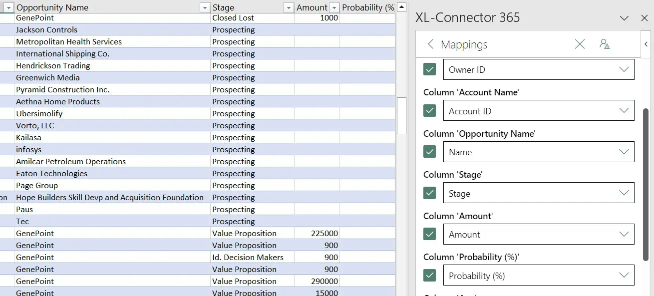 Map Contact fields to Excel columns in Salesforce