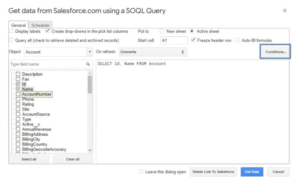 Export data from Salesforce via SOQL with G-Connector