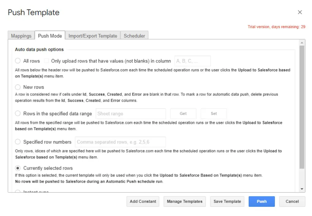 G-Connector's auto data push options