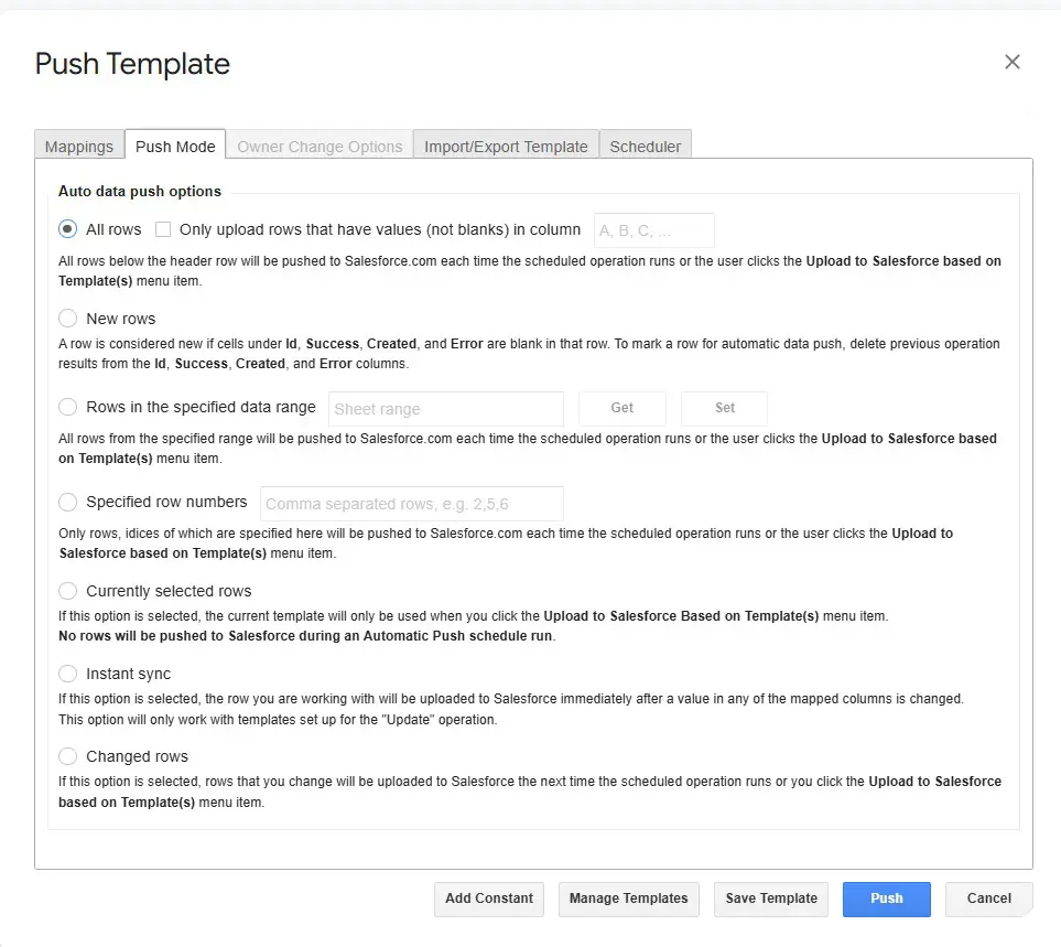 Auto datata push options