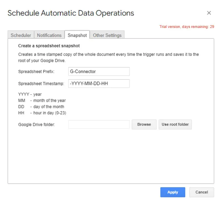Set up Salesforce snapshots with G-Connector