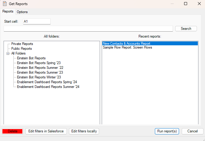 XL-Connector: Export reports from salesforce