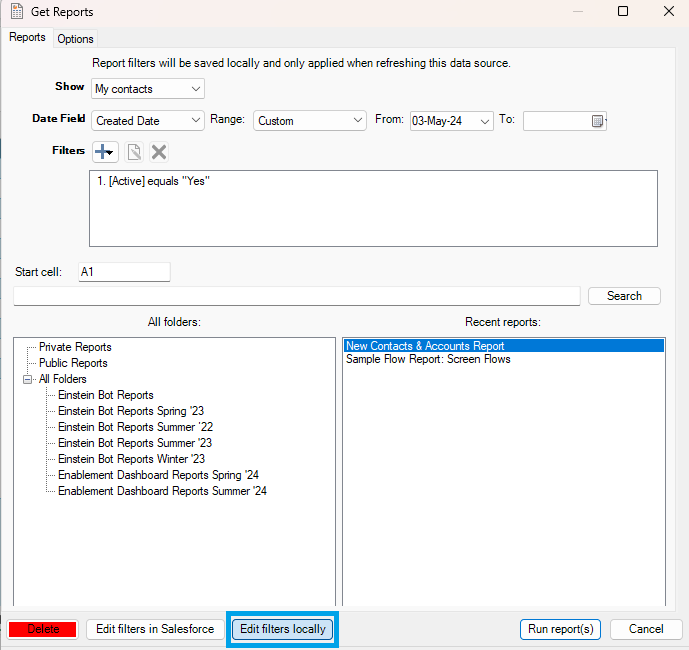 XL-Connector: Export reports from salesforce