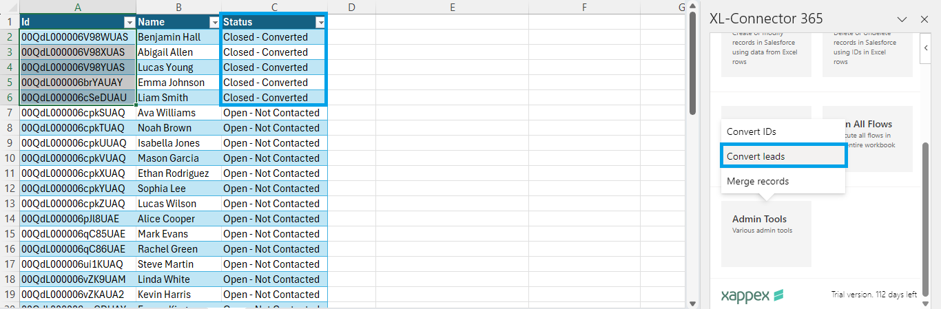 Mark status as closed Converted