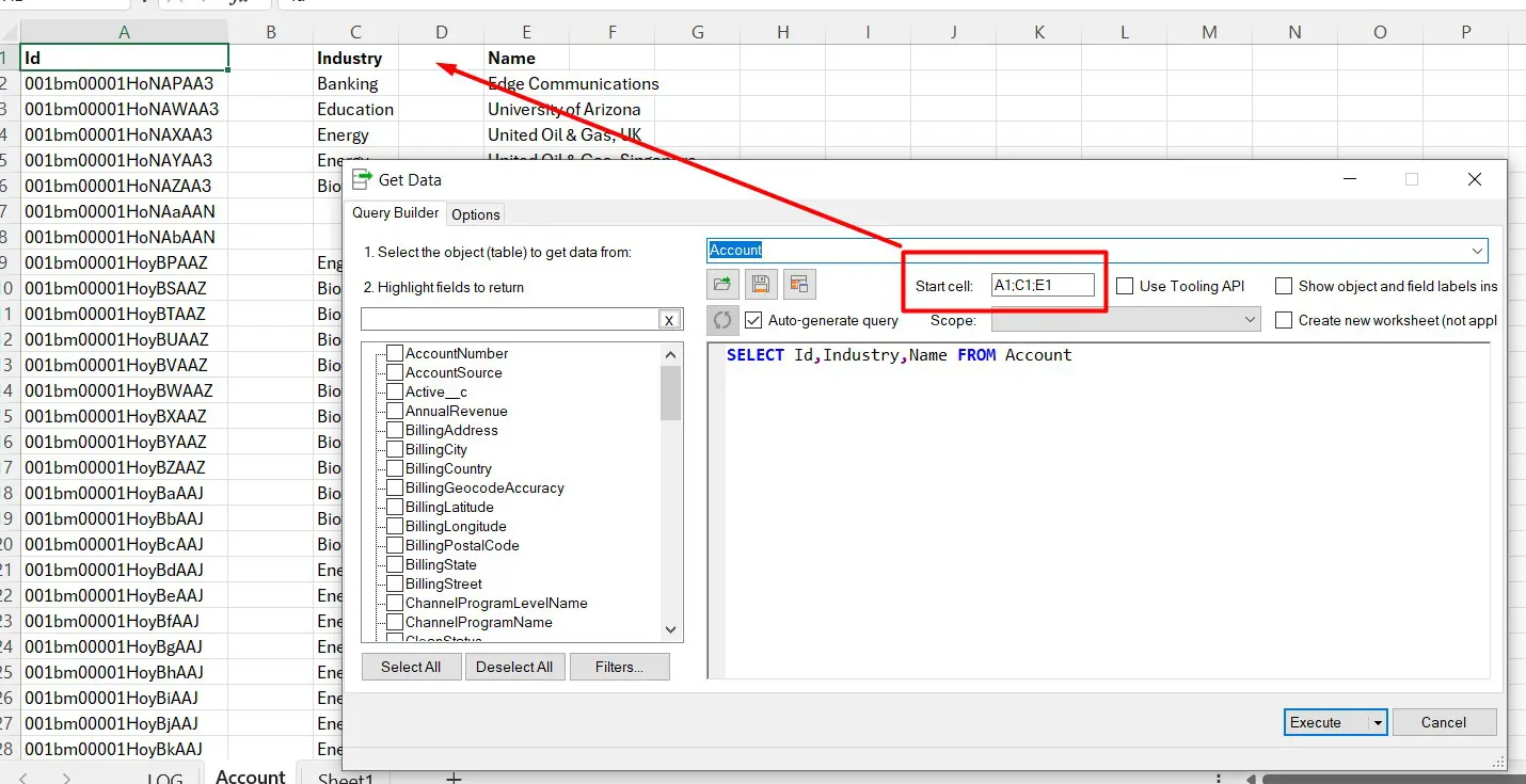 Start cells for columns