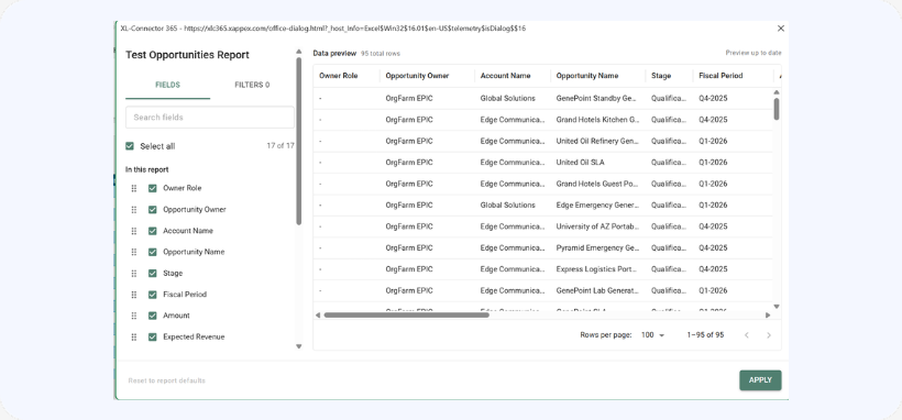 Fields and filters manager
