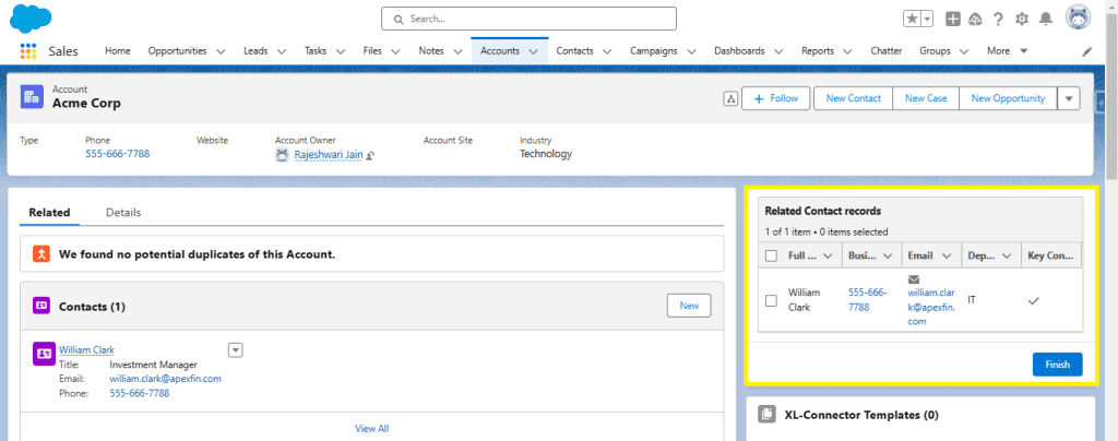 Show Related Conatct Records in data table