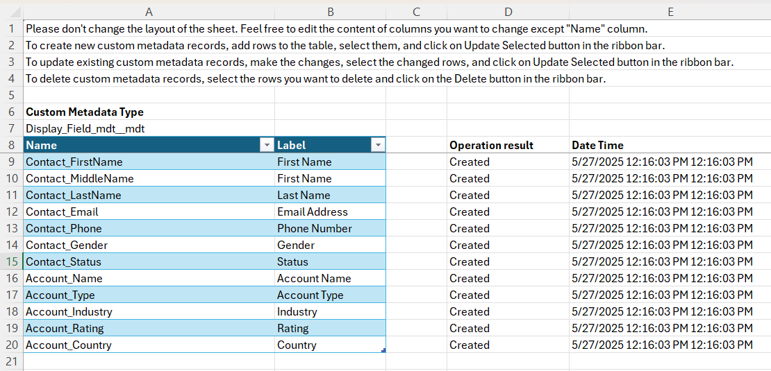 Create saleforce custom metadata in excel