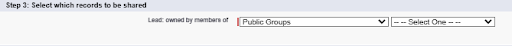 Salesforce screen showing how to select which records to share in an Owner-Based Sharing Rule