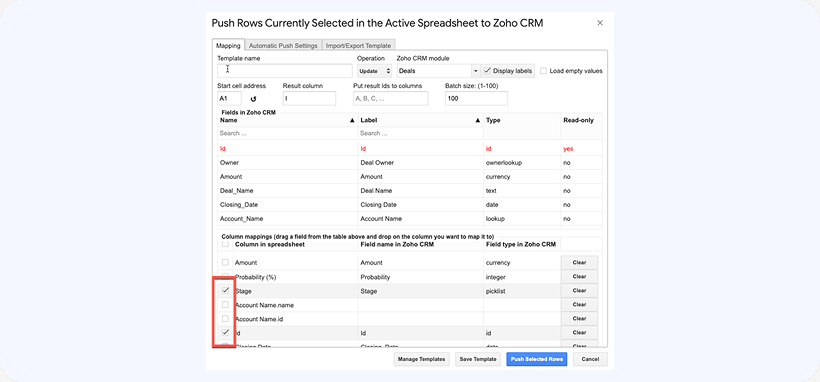 Template with mappings