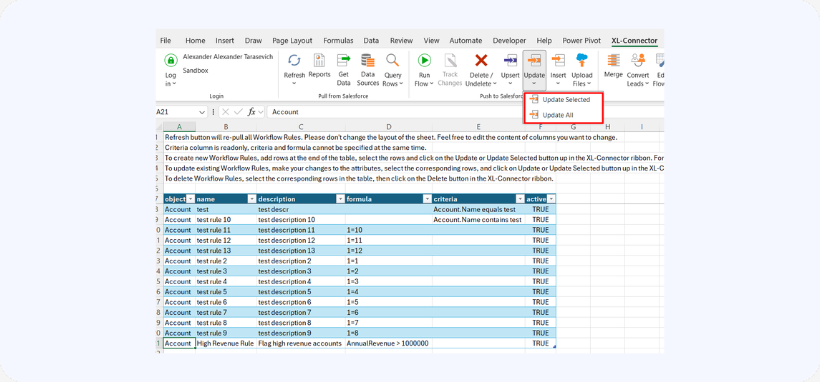 Update Workflow Rules