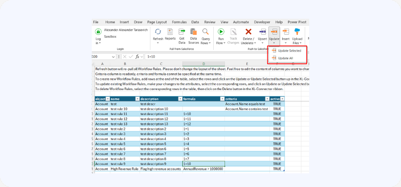 Update Workflow Rules