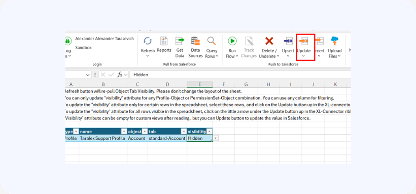 Update Tab Visibility