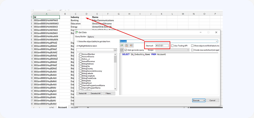 Start cell for columns