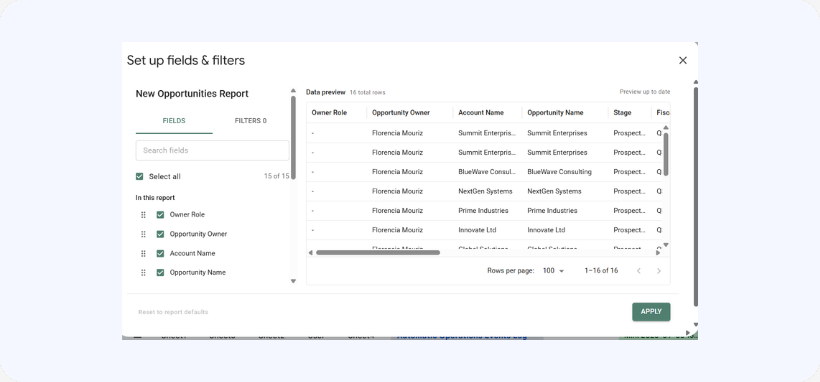 Edit fields and filters