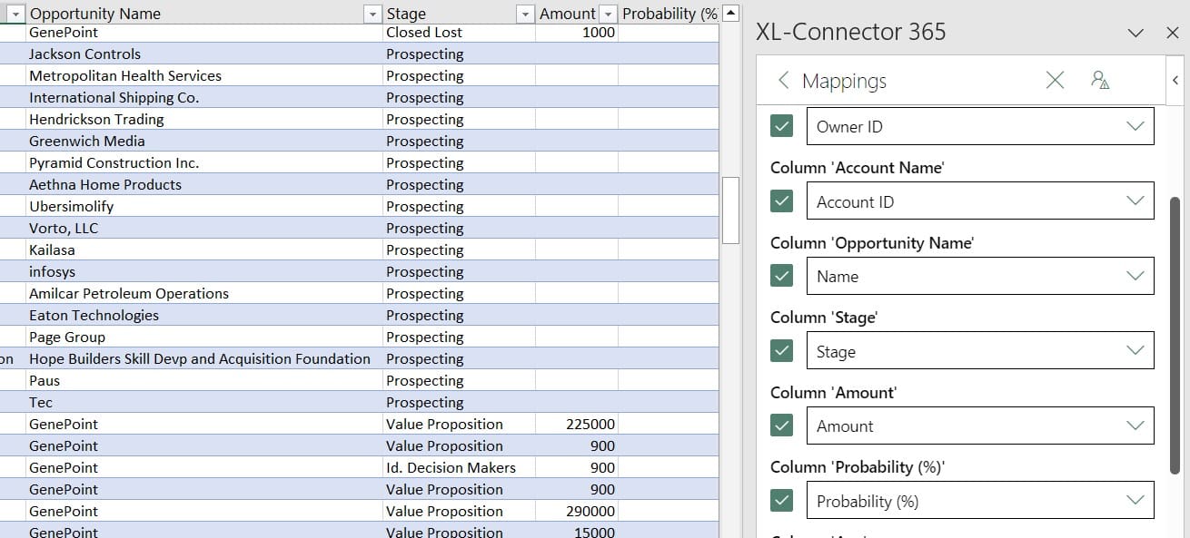 Map Contact fields to Excel columns in Salesforce 