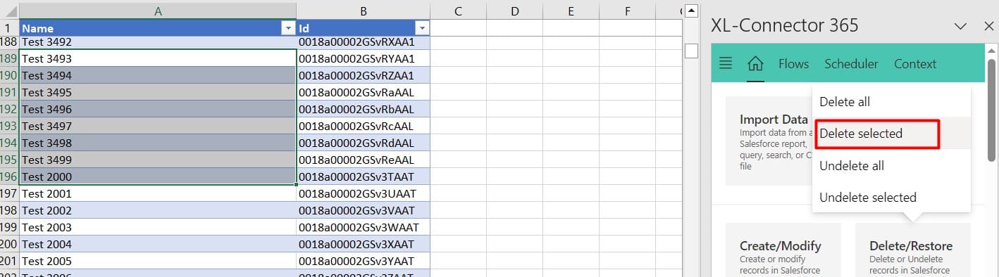 Mass delete Salesforce records in Excel