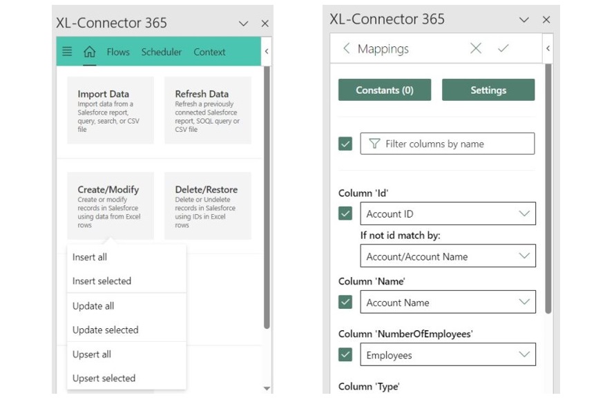 Create and modify Salesforce data with XL-Connector 365 