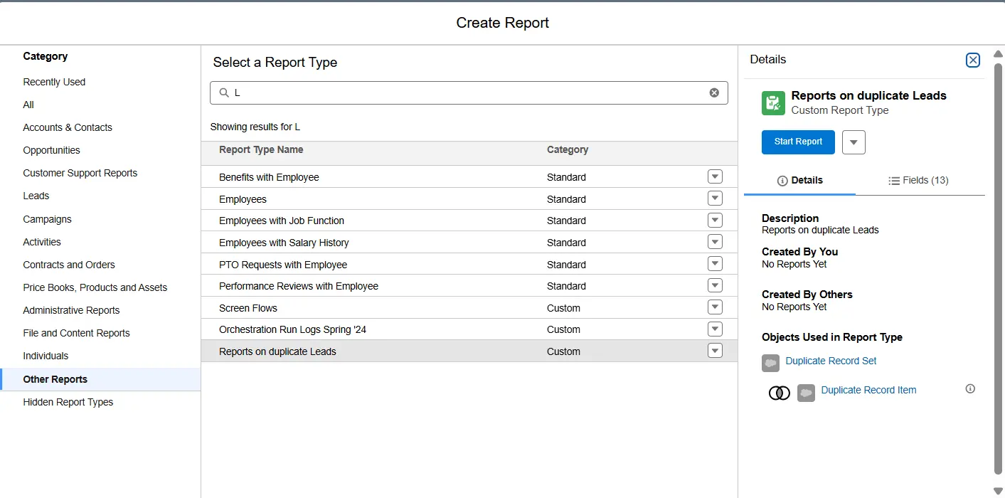 Salesforce Duplicate Reports