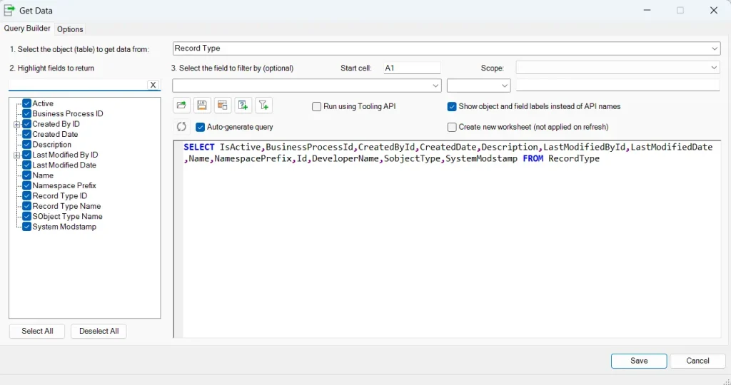 XL-Connector to fetch Record Type in spreadsheet