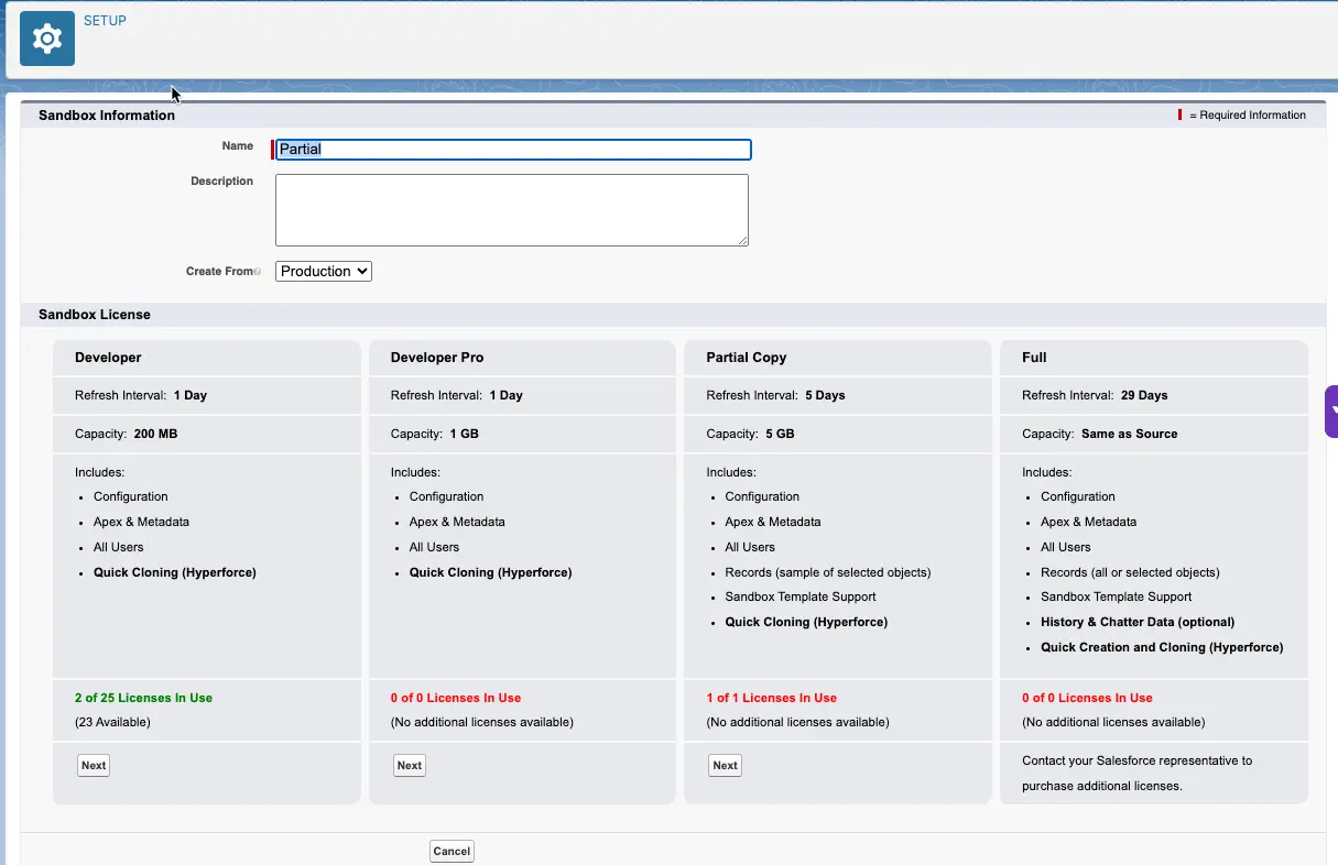 Choose Sandbox Type
