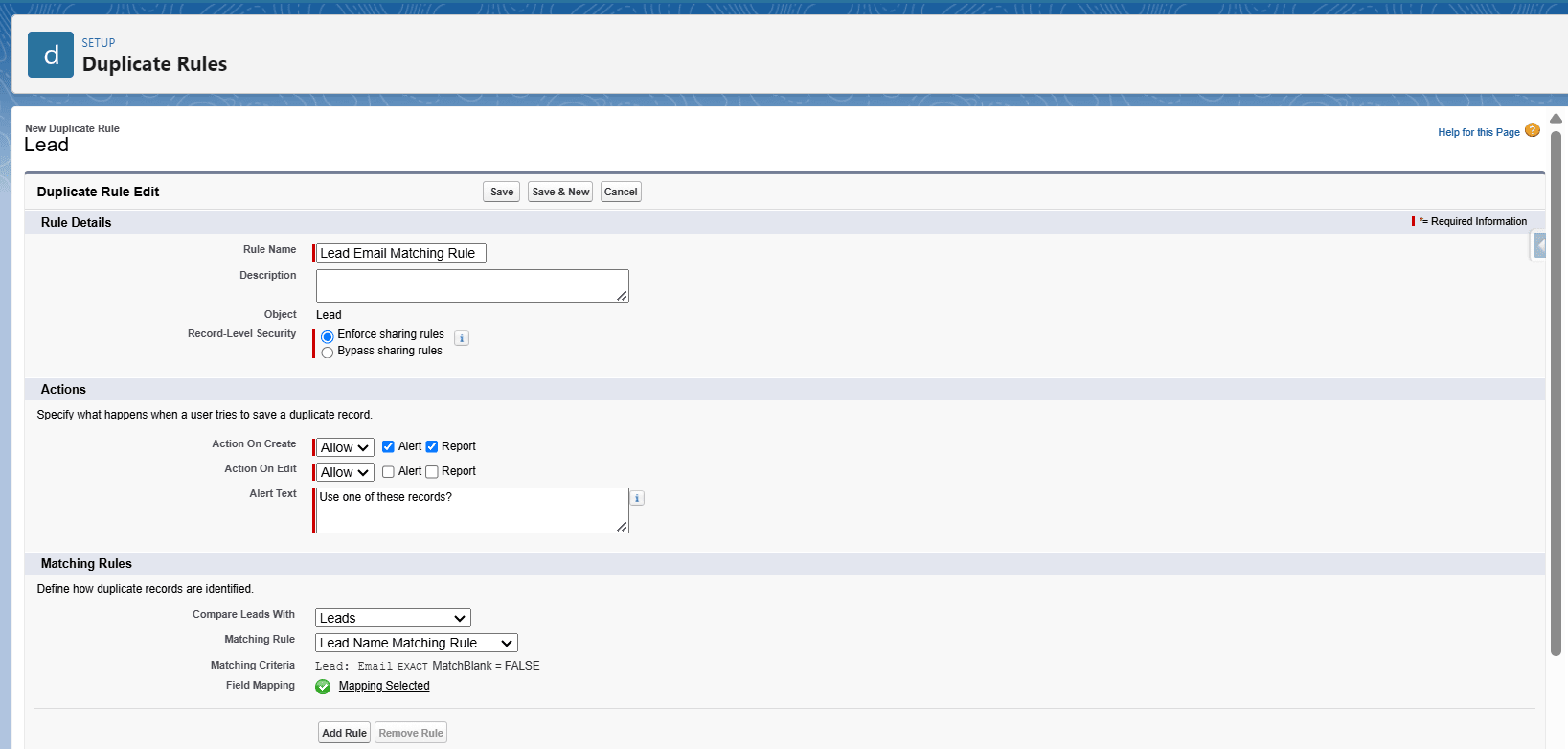 Duplicate Rules in Salesforce