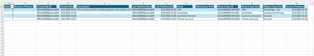 XL-Connector to fetch Record Type in spreadsheet
