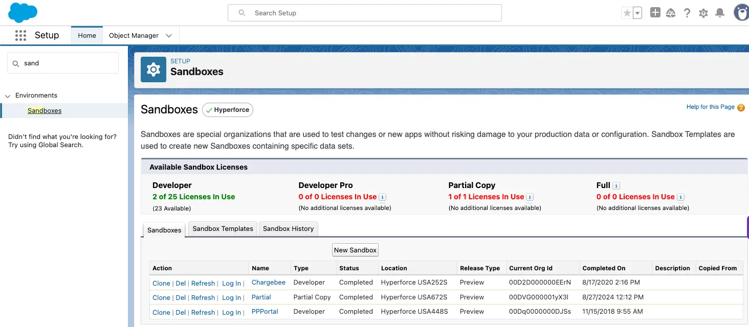 Navigate to Sandboxes from Setup