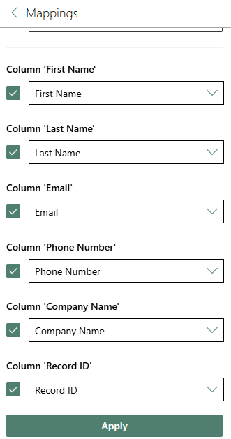 XL-Connector 365 Mappings screen with Excel columns mapped to HubSpot fields like Email, Phone Number, and Record ID.