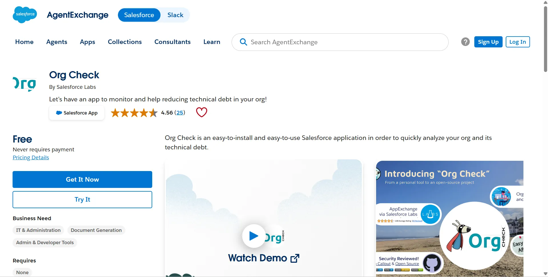 Org Check listing by Salesforce Labs on AppExchange, a free app for analyzing technical debt in a Salesforce org.