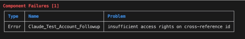 Error shown when the CLI cannot delete a flow: insufficient access rights on cross-reference id.